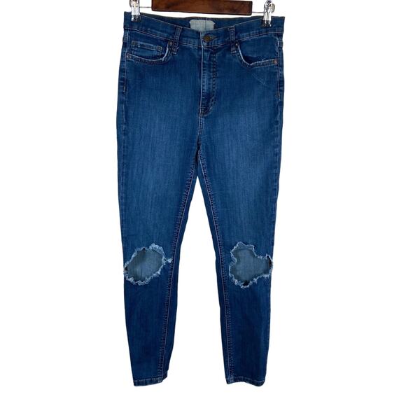 Free People Skinny Ankle Jeans Women's 30R High Rise Distressed Knee‎ Casual - Picture 1 of 11